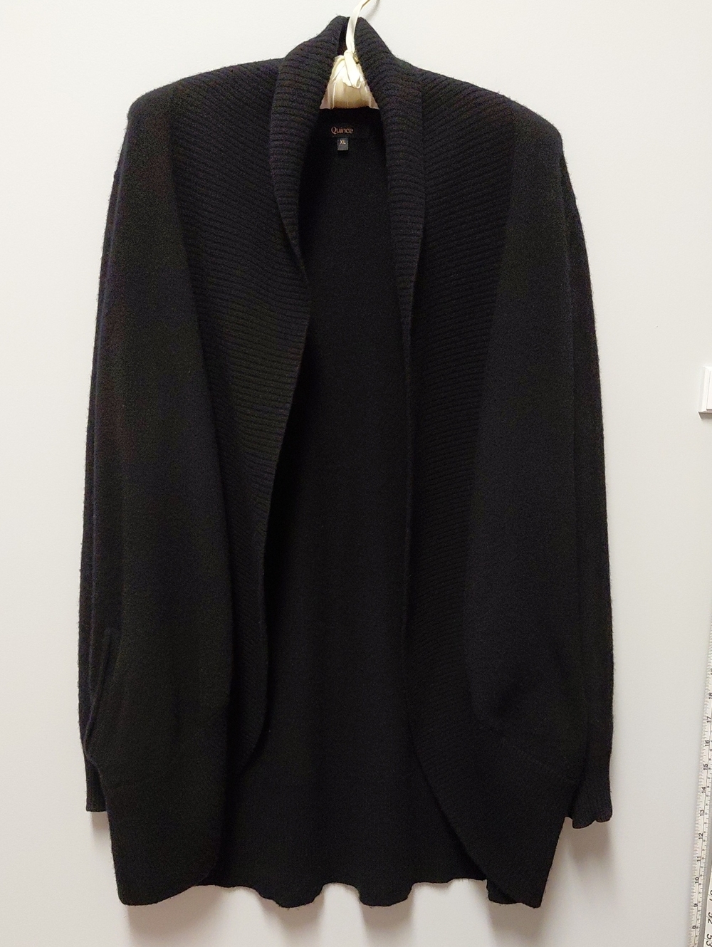 Quince Black Open-Front Shawl Collar Women's Sweater, Size XL